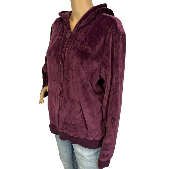 Victoria's Secret PINK Velour Perfect Full Zip Jacket Hoodie Plum Size L - Picture 5 of 12